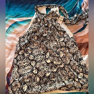 Express Black and White Snake Print Halter Top